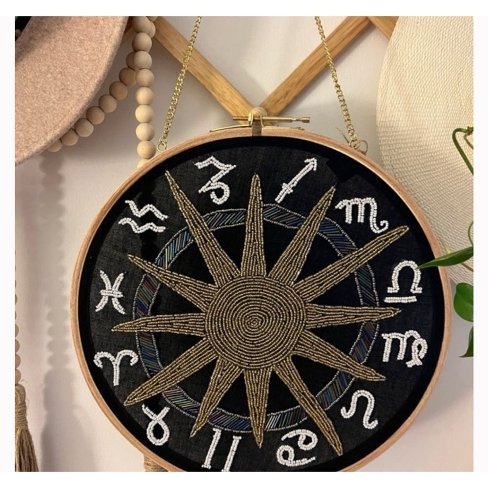 Urban Outfitters Zodiac Embroidered Wall Art - Black and Gold ~ Retro